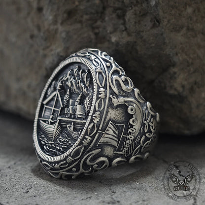Wooden House Sterling Silver Viking Ring