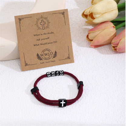 Wwjd Letter Cross Adjustable Nylon Bracelet